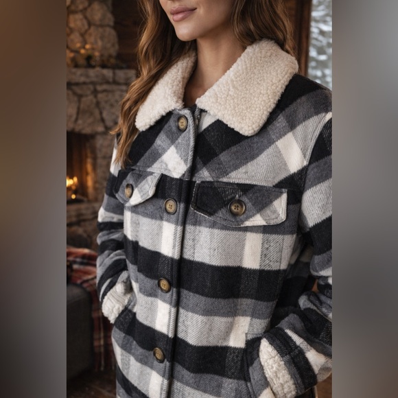 Koolaburra by UGG Sherpa Collar Plaid Jacket Buffalo Check Coat Cozy Cabin XL - Picture 9 of 10